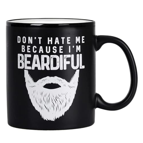 Funny Coffee Mugs for Men - Birthday, Christmas Gifts for Beard Lovers - Bearded Dad, Brother, Uncle, Boyfriend, Husband Gift Ideas - Novelty Manly Macho Mens Present - Beardiful Matte Black Mug