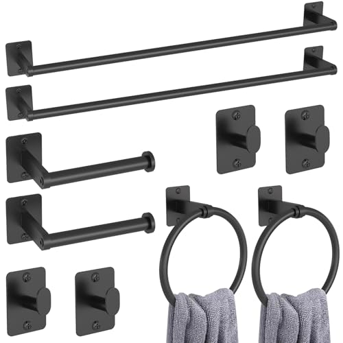 KLJKPA 10 Pieces Bathroom Accessories Set, Bathroom Hardware Set, 24 inch Towel Bar, Towel Racks for Bathroom, Robe Towel Hooks, Toilet Paper Holder Wall Mounted, Black
