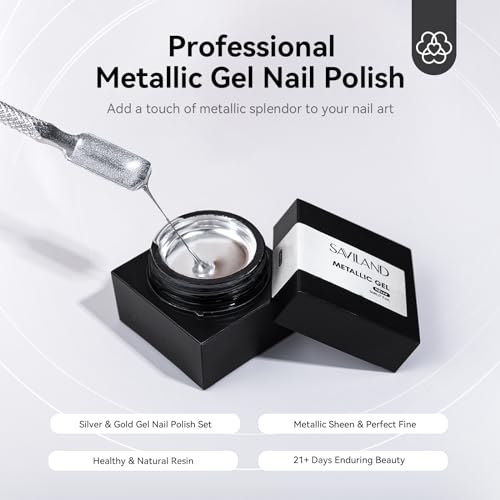 SAVILAND Metallic Gel Nail Polish Silver & Gold Chrome Gel Polish 2PCS Detail