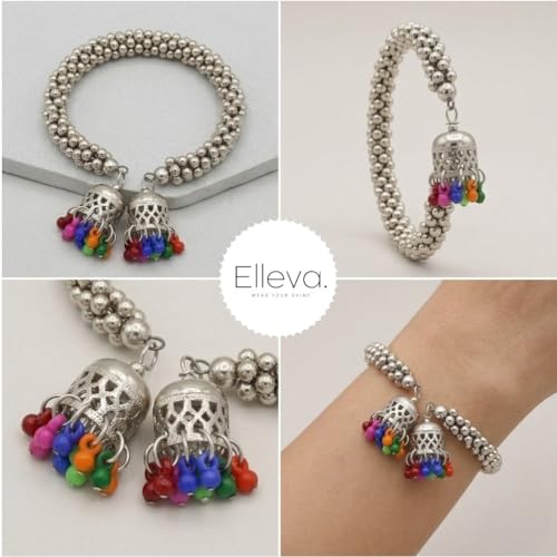 Image of Traditional Bangles set for Women | Oxidised Jewellery Bracelet for Girls Stylish | Latkan Chain Peacock Bangle Bracelet Adjustable for Navratri Festive Jewelry set of 1 (Pack of 1)