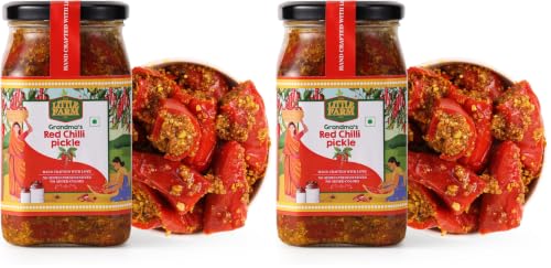 Image of THE LITTLE FARM CO Stuffed Red Chilli Pickle 400g | Homemade Bharwa Lal Mirch Ka Achar With Spicy Flavour Made With Less Mustard Oil | No Added Preservatives & No Garlic | Mirchi Achar (Pack of 2)
