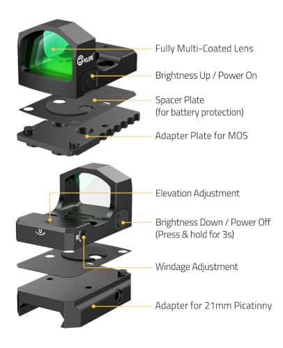CVLIFE WolfCloak Motion Awake Green Dot Sight for RMR Footprint, 2MOA Dot - image 8