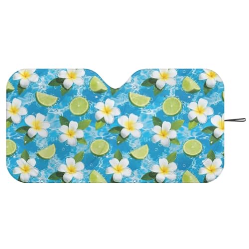 Image of Windshield Sun Shade Universal Fit for Most Cars SUVs Trucks Summer Lemon Floral Car Front Windshield Sunshade Blocks UV Rays and Keeps Your Vehicle Cool, Easy to Install