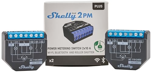 Shelly Plus 2PM, Confezione 2 Pezzi Interruttore Relè Wi-Fi a 2 Canali, Consente Controllo Di Luci e Interruttori o Apertura e Chiusura di Tapparelle e Misurazione Della Potenza Rilevata, Nero