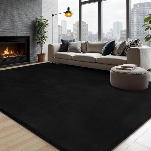 XSIVOD Soft Area Rugs for Living Room Fluffy Carpet Rugs for Bedroom Washable Non-slip Shaggy Rugs for Dorm Teens Room Decor Modern Indoor Carpets for Playroom Study Office 80x160 cm Black