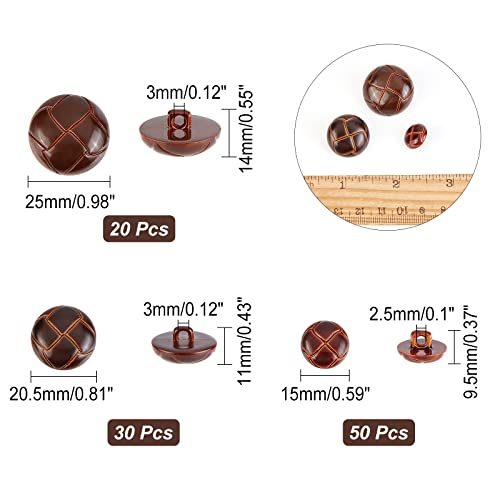 Chgcraft 100Pcs 3 Size 1-Hole Plastic Buttons Round Brown Plastic Imitation Leather Buttons Set For Blazer Suits Sport Coat Uniform Jacket Sewing Craft 25Mm 20Mm 15Mm #TOP1
