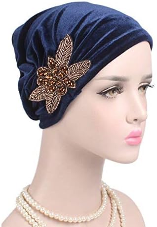 Women's Stretch Velvet Turban Hat Cancer Chemo Beanie Beaded Flower Hair Wrap Cap Headwear - Image 8