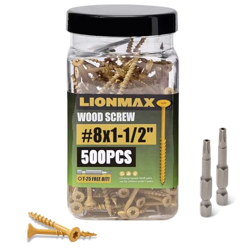 Image of LIONMAX Wood Screws 1-1 /2 Inch, Deck Screws #8 x 1-1 /2 inch, 500 PCS, Rust Resistant, Epoxy Coated, Exterior Wood Screw, Outdoor Decking Screws, Torx /Star Drive Head, T25 Star Bit Included, Tan
