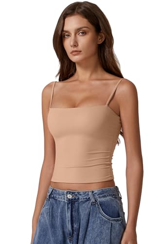 Image of QINSEN Women's Double Lined Basic Tank Top Adjustable Spaghetti Straps Sleeveless Camisole Shirts