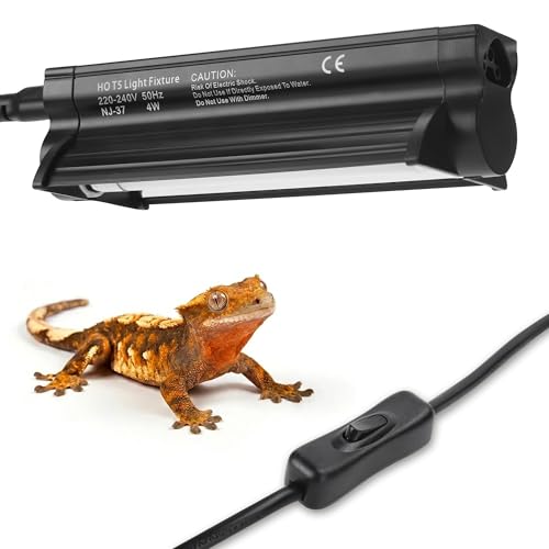 Eckpo T5 HO UVB Reptile Light Kit, 6.4" Fixture with 4W 5.0 UVB Tube, Suitable for Rainforest Reptiles Including Crested Geckos