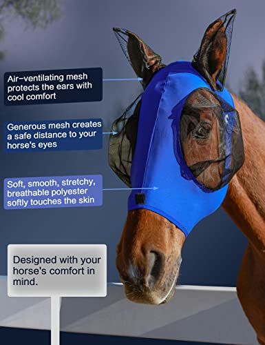 HackFond Máscara de mosca de cavalo com orelhas, proteção UV para cavalos, máscara de mosca de elast