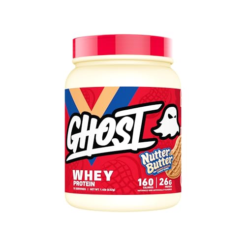 Image of GHOST Whey Protein Powder, Nutter Butter - 1LB Tub, 26G of Protein - Flavored Isolate, Concentrate & Hydrolyzed Whey Protein Blend - Post Workout Shakes