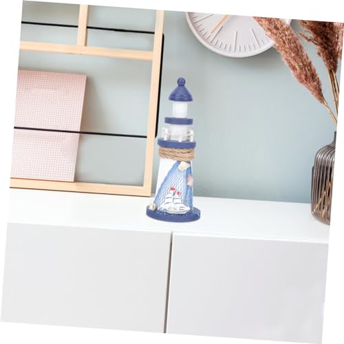 Faro de madera decorativo PRETYZOOM estilo mediterráneo para escritorio de salón 6