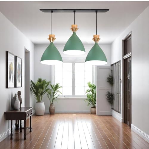 Image of Triple Dome Green Aluminium Hanging Pendant Light Drop, Antique Modern Ceiling Lamp,Bulb is not Included, 3 Light Linear Set
