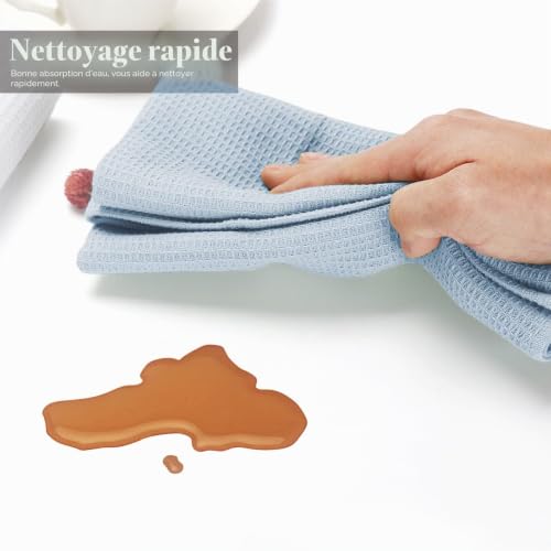 Jennice House Lot de 3 torchons à vaisselle en coton gaufré ultra doux et absorbants - Grande taille - Bleu – vue 6