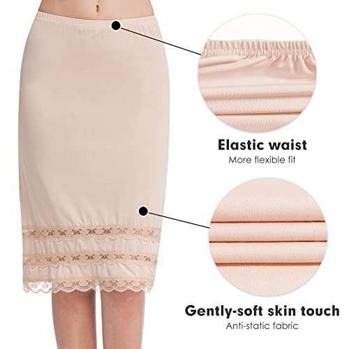 Image of Half Slips for Under Dress Women Underskirt Dress Extender Lace Trim Knee Length