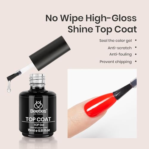 Beetles 2 Pcs 15ml No Wipe Gel Top Coat and Base Coat Set - Shine Finish and Long Lasting, Soak Off LED Nail Lamp Gel Base Top Coat Finish Nail Art... - Image 2