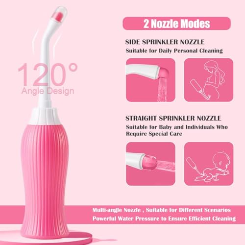 Image of RECLUSE Handheld Portable Bidet Spray with 2 Angled Nozzles Personal Bidet Sprayer for Kids Ass Washing, Personal Hygiene Bathroom Aid, Pregnant Women Cleansing, Postpartum Clean (Pink)