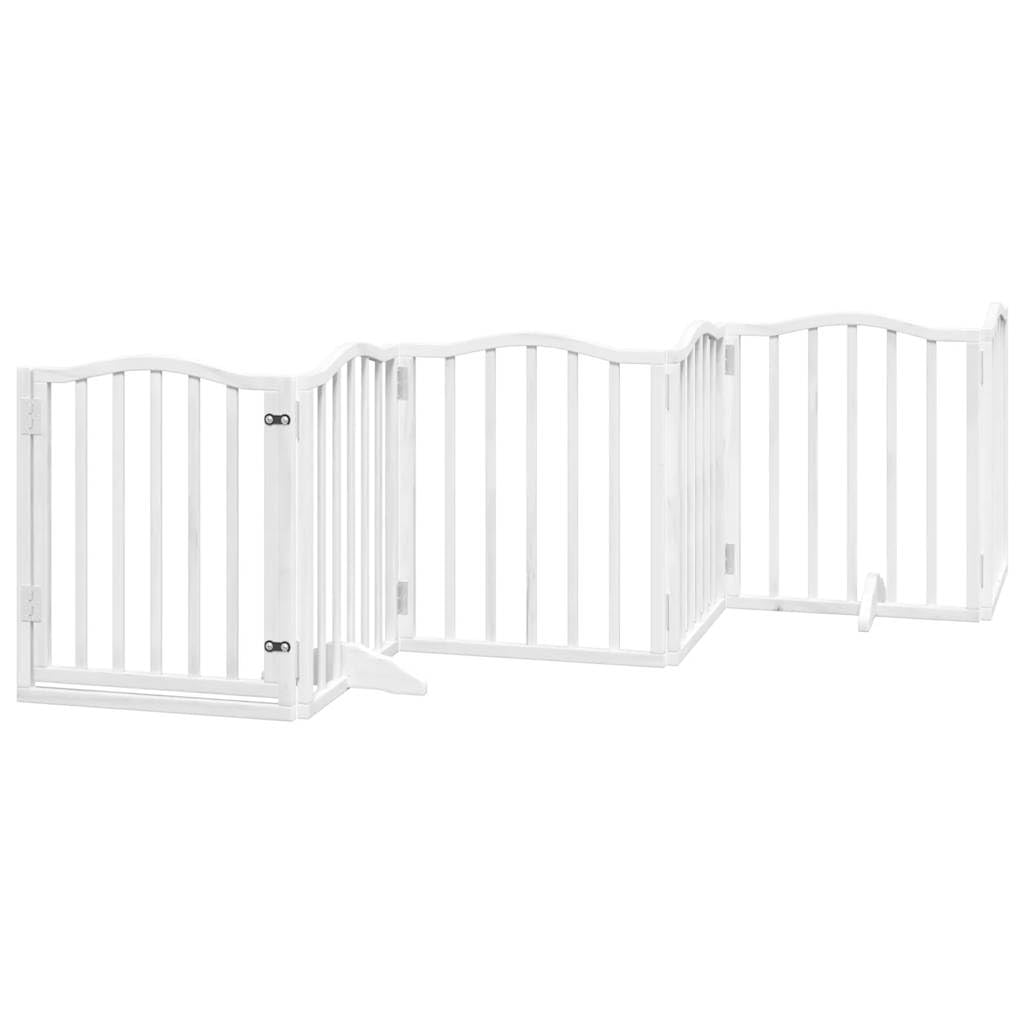 Homgoday Barrera para Perros,Barrera de Seguridad para Perros Mascotas,para Escaleras y Puertas Puerta para Perros Plegable 9 Paneles Madera álamo Blanca 450cm