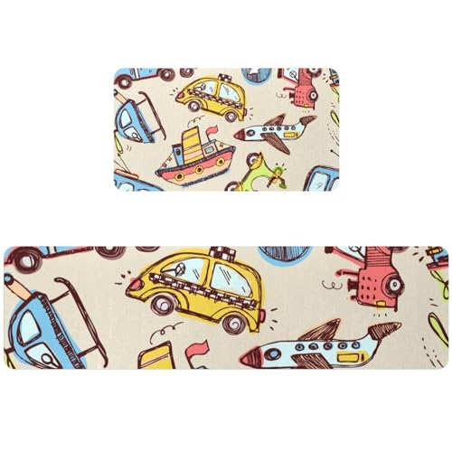Alfombra de cocina lavable con motivos de avión y barco para pasillo y hogar 2