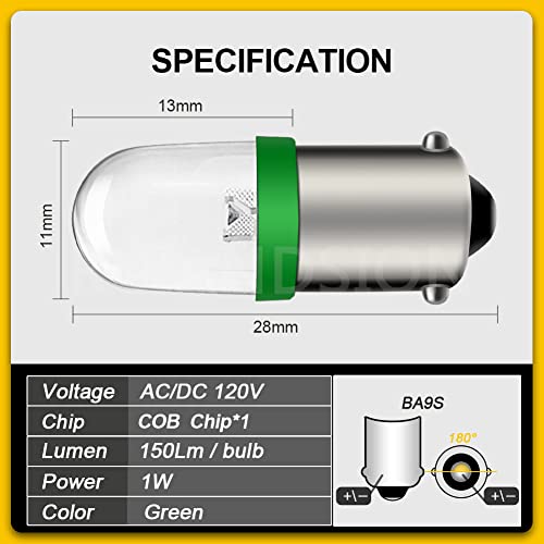 Bombilla LED BA9S verde para señalización industrial miniatura 4