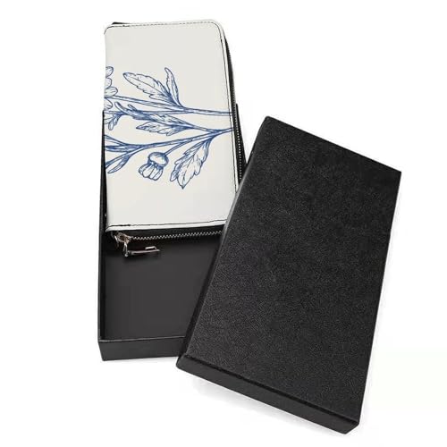 Daisies Dark Blue Minimalistic PU Leather Clutch Long Bifold Wallet, Coin Purse Credit Pass Case, Durable Card-Holder Money Storage for Women Men3