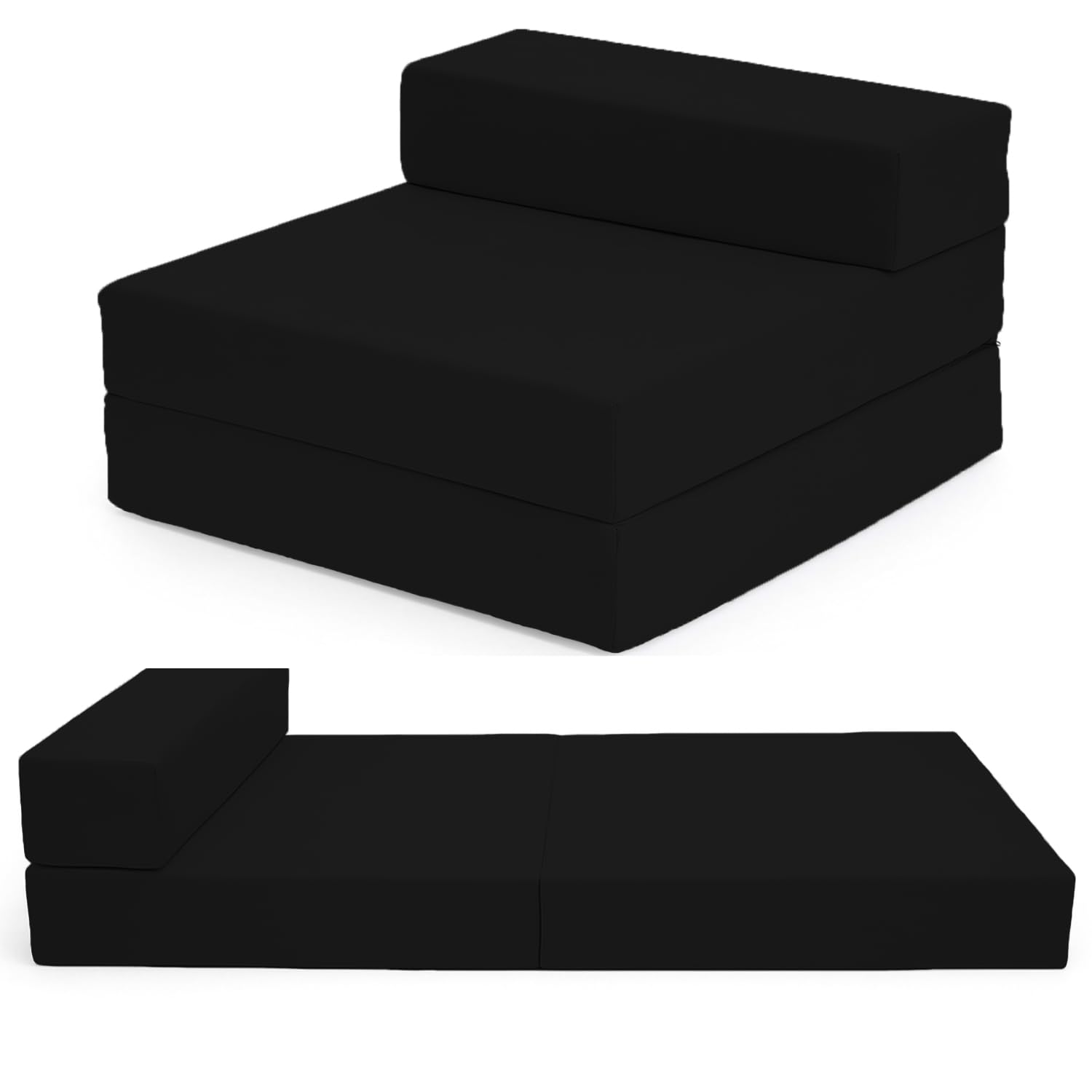Dazzle Collection Folding Z Bed Mattress Fibre Filled Tri-Fold Guest Bed For Kids, Adults, Camping, Travel, Dorm & Sleepovers Portable Floor Mattress with Waterproof Cover (Black)