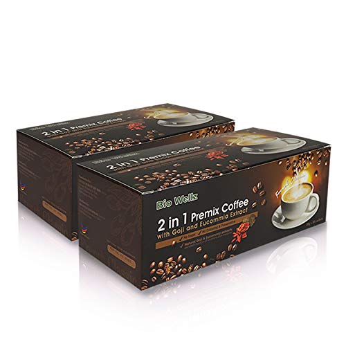 eucommia extract - 2x Boxes Instant Arabica Robusta Coffee - 2 In 1 Premix Coffee With Goji Berry & Eucommia Extract | Loaded with Vitamins and Minerals | Aromatic & Sugar Free | No Additives | 40 servings