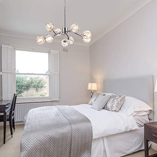 Weesalife AA8817CH-1-P Sputnik Chandeliers Modern Crystal Pendant Light Chandelier 9 Lights Contemporary Chrome Branches Chandeliers Ceiling Light Fixtures thumb #4