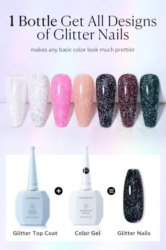 Image of AZUREBEAUTY 18ML Glitter Gel Top Coat | No Wipe Top Coat Gel Polish Reflective Silver Super Shiny UV Decoration Nail Art Sparkle Manicure DIY Nail Art Manicure Gift