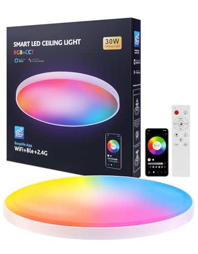 plafon led techo alexa 30W lampara led techo dormitorio Compatible Lampara Alexa Google Home, 16Millones Colores DIY 2700K-6500K plafon led rgb, Cocina,Control APP Luz de salon Para