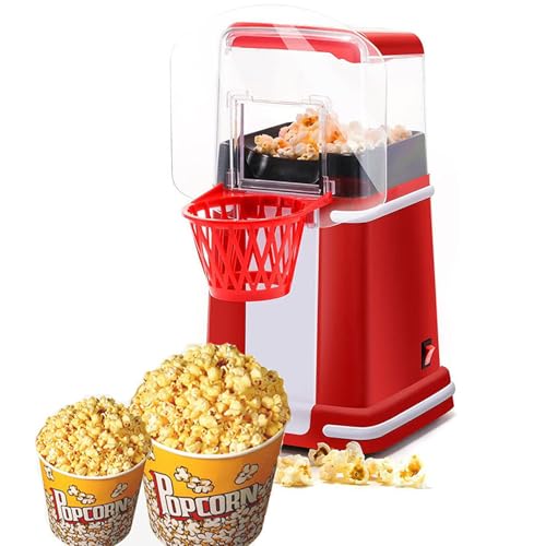 Máquina de palomitas con cesta de 1200 W, sistema de calentamiento por aire, resistente a altas temperaturas, revestimiento de gran capacidad, cuerpo aislante, material antiadherente apto para aliment
