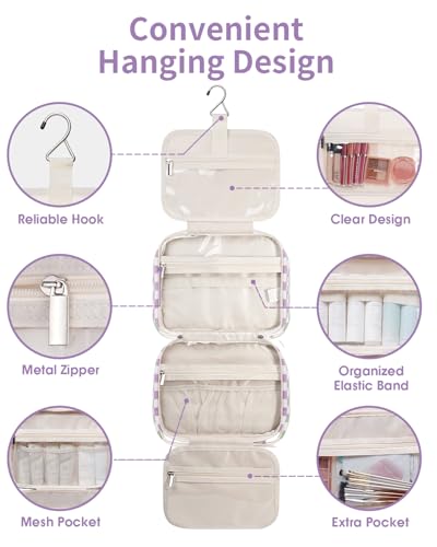 Image of Narwey Large Hanging Toiletry Bag Travel Makeup Bag Cosmetic Organizer for Women and Girls, Z-Purple Checkerboard, Large