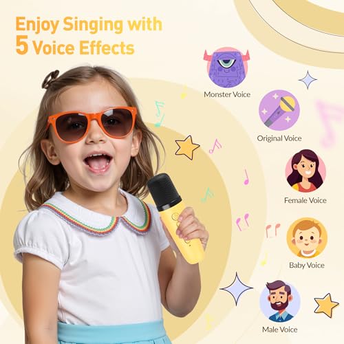 Image of Mini Karaoke Machine for Kids Adults：Portable Bluetooth Karaoke Speaker with 2 Wireless Microphones and Lights for Home Party, Christmas Birthday Gifts for 4-12+ Years Old Girls Boys(Yellow)