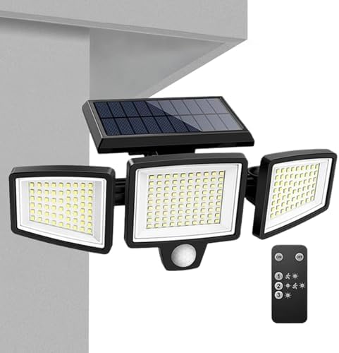 Luces solares para exteriores – 2500 lm impermeable sensor de movimiento control remoto – 3 cabezales de luces solares para patio al aire libre – para árbol, cumpleaños, casa, porche exterior, jardín