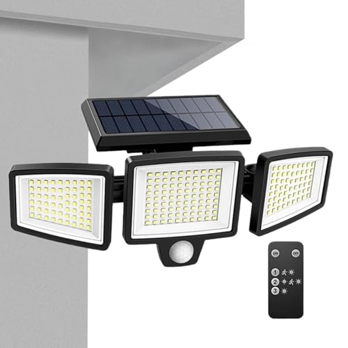 Luces solares para exteriores | Foco con sensor de movimiento impermeable de 2500 lm | 3 cabezales de luces solares para camino, para patio, árbol, casa, porche, exterior, jardín y patio
