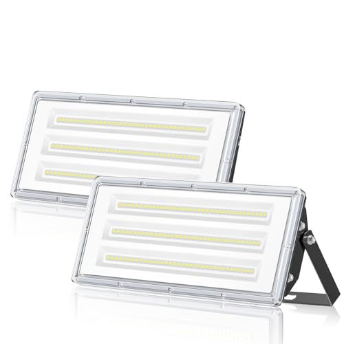 ANNIFUNLY Focos LED para exterior, 100 W 10000 LM, 2 peças, holofote projetor LED luz fria iluminação exterior, 6500 K, IP67 impermeável LED Floodlight com controlador LED para jardim, pátios, garagem
