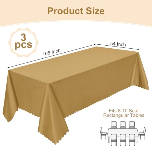 Image of NatNarr 3 Pcs Gold Plastic Tablecloths, Scalloped Rectangle Table Cloths