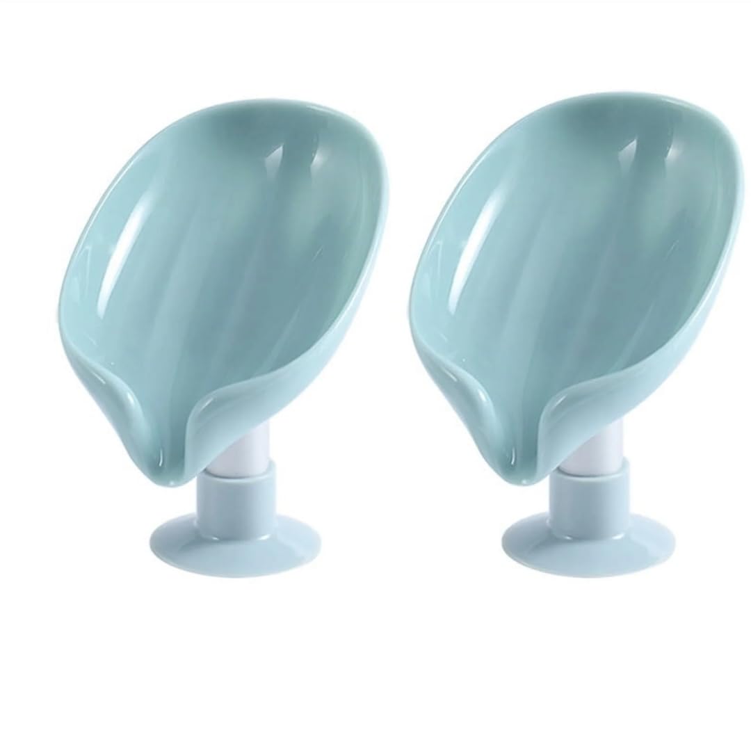 2 Pack Leaf Soap Dish Holder Drain Tray for Bathroom Shower Kitchen Sink - Countertop Wall Mount Soap Saver Box Container Organizer - Self Draining Bath Accessories Storage Rack