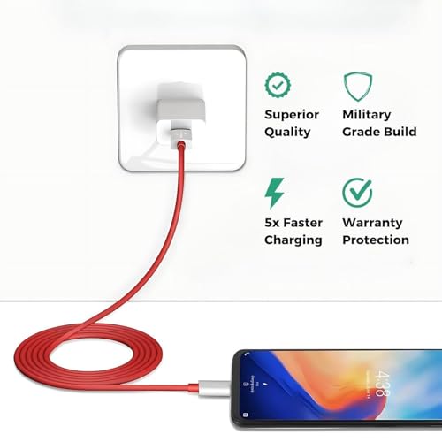 Image of 80W Supervooc Fast Charger With USB Type-C Cable For One Plus 12 /11R /12R /Nord CE 5G A- 65W PD /UFCS Fast Charging Adaptor | Type-C Mobile Power Adapter, White