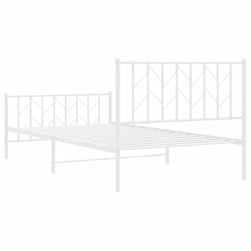 Stalowa z miejscem do przechowywania Klasyczna 107x203 cm Biały | Metalowa rama łóżka z wezgłowiem i zanóżkiem biała 107x203 cm stelaż pod materac z listwami stalowy