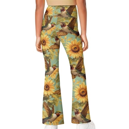 Girls Flared Pants High Waist Stretchy Yoga Leggings Full Length Dance Pants Bottoms for 5-14T4