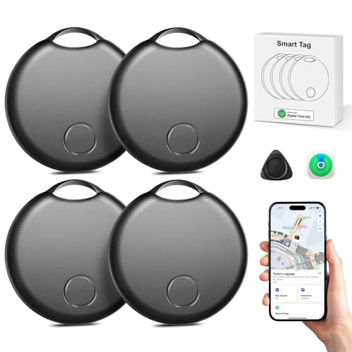 Smart Tracker Tag Schlüsselfinder 4er Pack, Key Finder Kompatibel mit Apple Wo ist? App (nur iOS), Bluetooth Tracker für Gepäck, Taschen, Koffer, Austauschbare Batterien, IP67 Wasserdicht, Schwarz