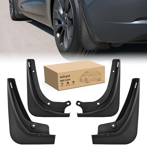 Nilight Mud Flaps for Tesla Model 3 2017 2018 2019 2020 2021 2022 2023 No Drilling Precision Fit Exterior Accessories Heavy-Duty Splash Guards Protection Front & Rear Set