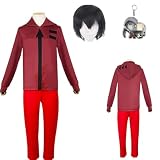 HSSZLESVW Angels Of Death Cosplay Zack isaac foster Cosplay Costume Adult Men's Full Halloween Party Outfit With Wig (Red + wig, Large)
