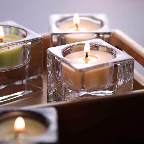 Clear Glass Tealight Candle Holders Set Of 4, Solid Square Clear Glass Table Centerpiece For Ceremony, Wedding, Party & Home Decor #TOP2