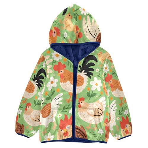 Chicken Pattern with Flowers Green Toddler Fleece Jacket Girl Boys Hooded Fleece Jacket Coat Warm
