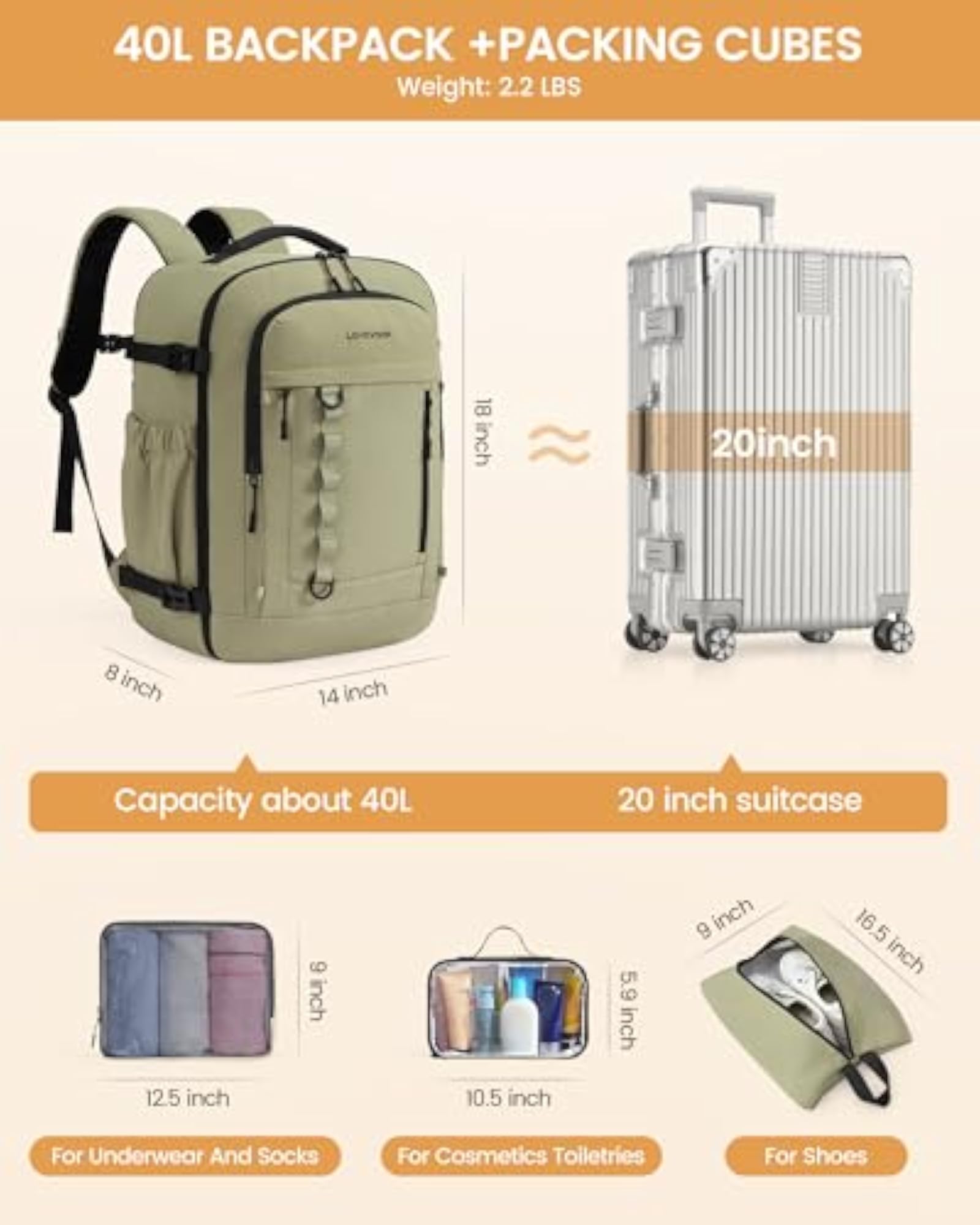 Travel Carry On Backpack, Lightweight and Versatile