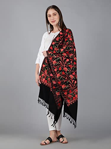 Zamour Kashmir Women Stole Scarf Wrap Shawl with Indian Embroidery Flower - 63043