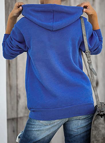 Dokotoo Women's Fall Solid Color Oversized Full Zip Up Hoodie Long Sleeve Plus Size Ladies Hooded Sweatshirts Pockets Jacket Coat For Women Teen Girls 2023 Fashion Casual Blue Large #TOP2